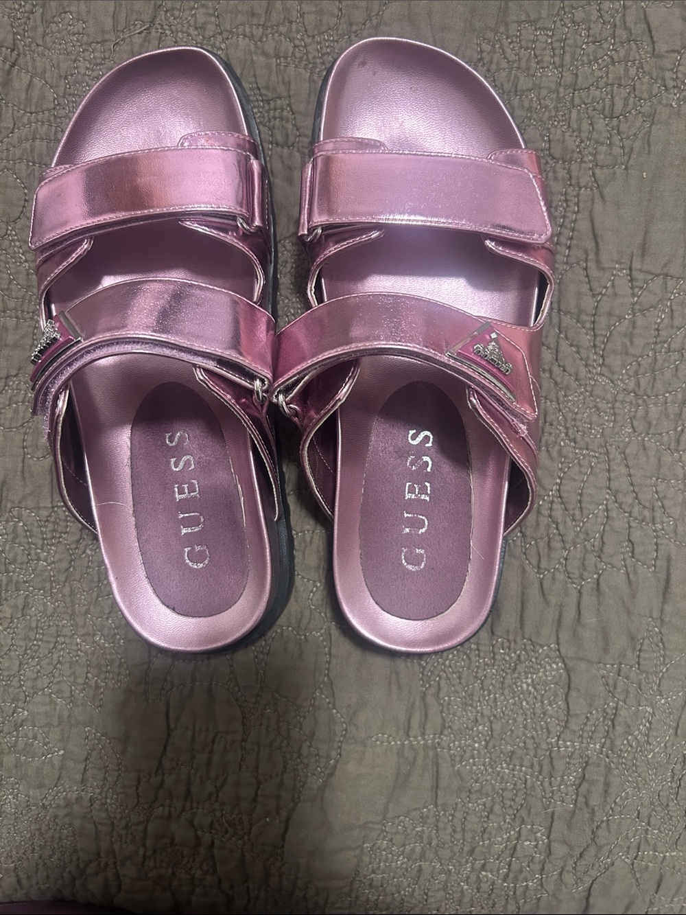 GUESS Metallic Rose Pink Adjustable Strap Sandals